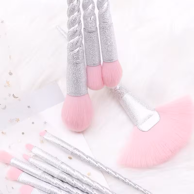 براش 10 تکه مات نقره ای طرح یونیکورن Unicorn silver mate Makeup brush