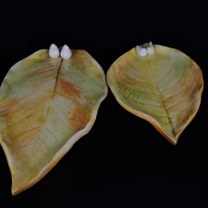 شیرینی خوری سرامیکی هیوا طرح برگ پاییز کد 10918872 مجموعه 2عددی 