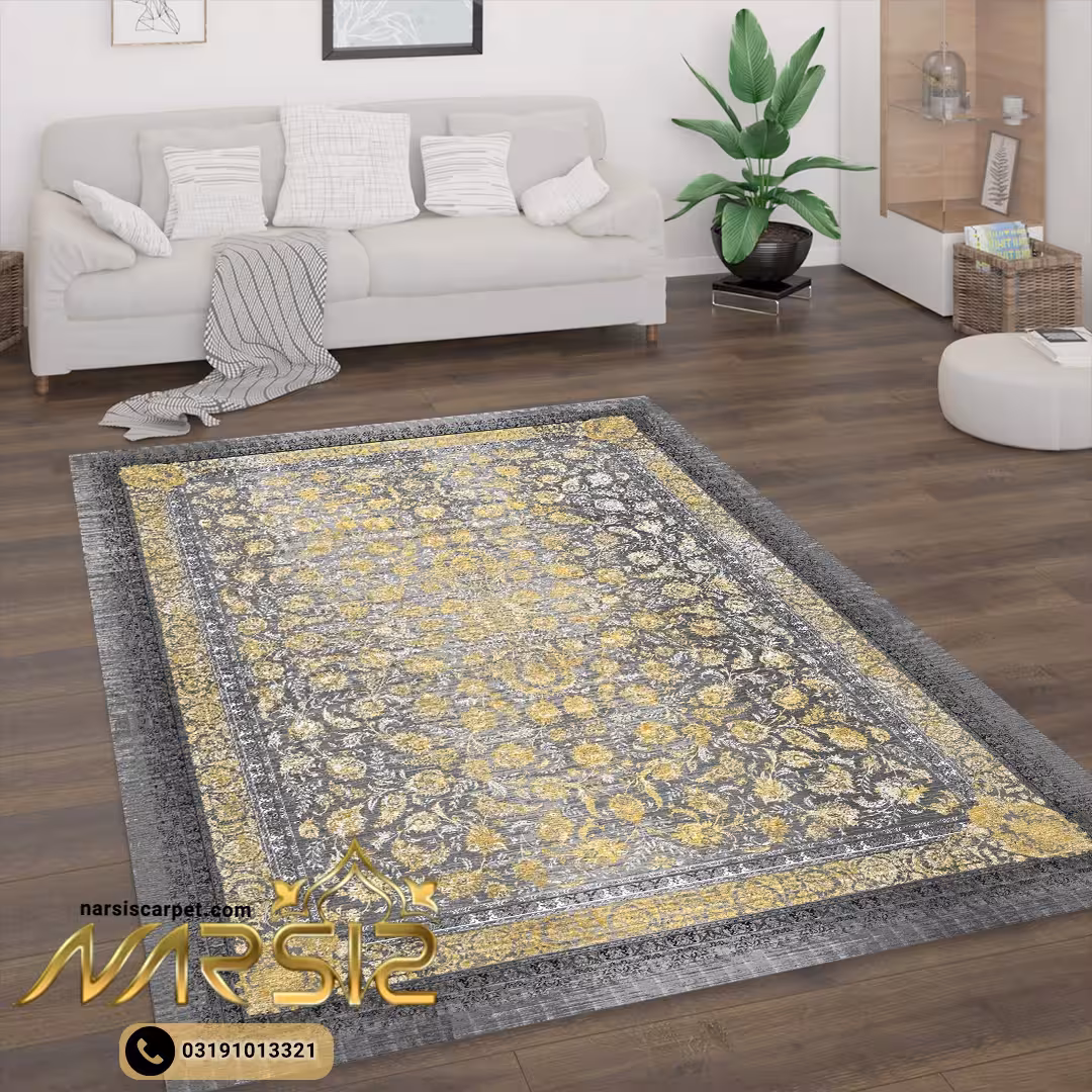 فرشینه فرش افشان طرح مهرو رنگ طوسی کد 9083