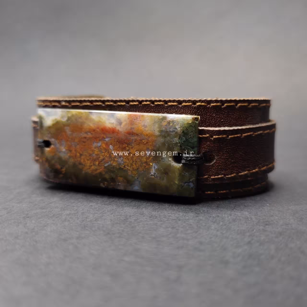 دستبند چرمی عقیق پاییزی (کد113)