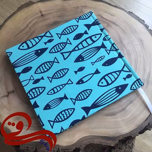 دفتر دست ساز پارچه ای طرح خشتی ماهی سبزآبی Fabric Handmade Notebook