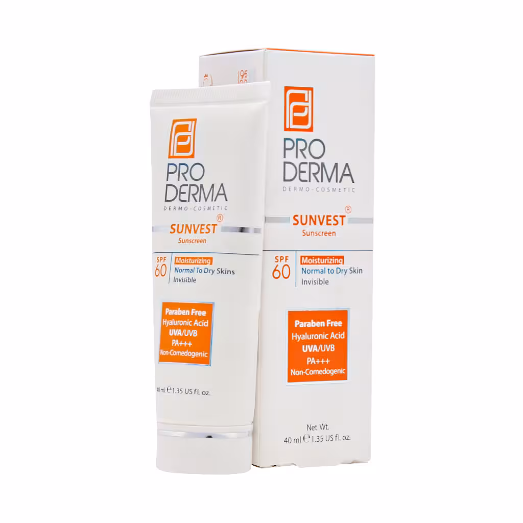 کرم ضد آفتاب و مرطوب کننده SPF60 سان وست پوست خشک و معمولی 40 میلی لیتر پرودرما Proderma