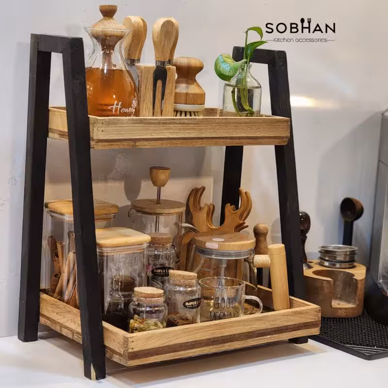 استند دو رنگ آویز دار چوبی