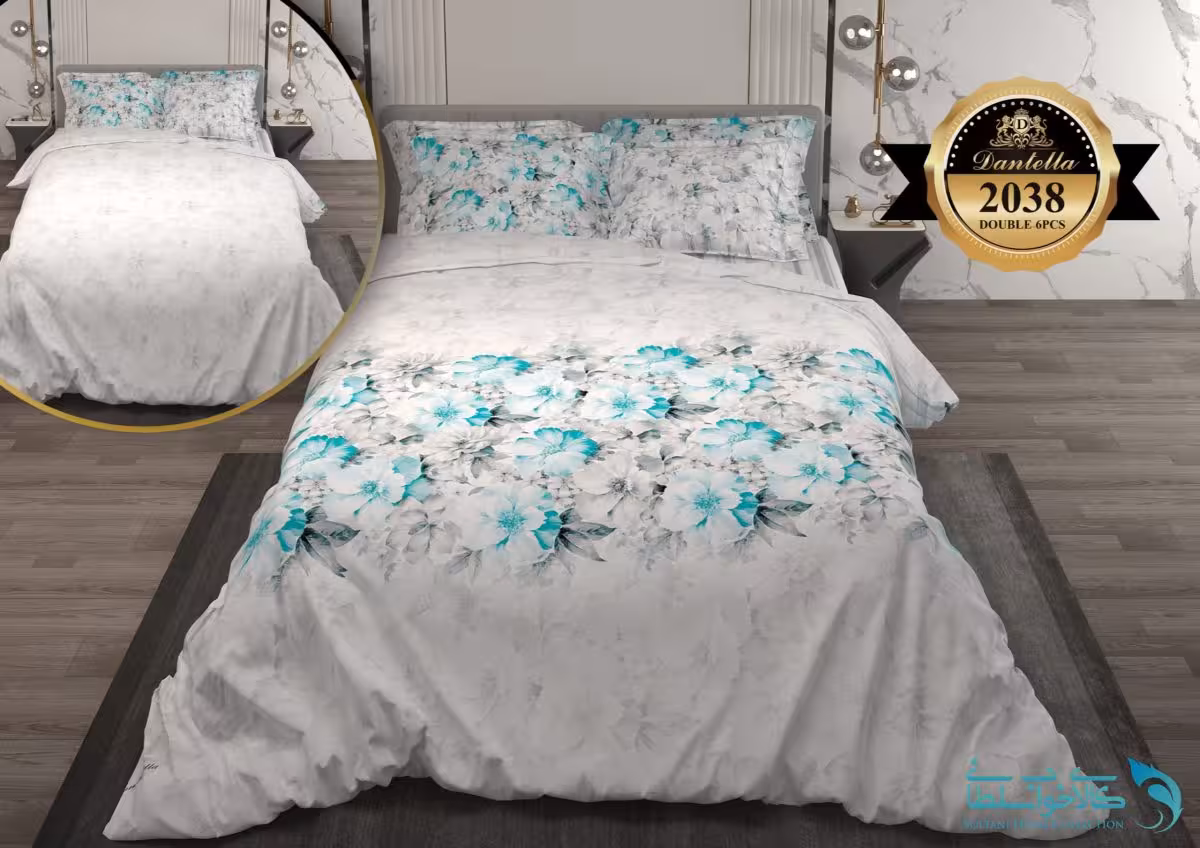 سرویس روتختی دانتلا طرح شکوفه آبی  کد 2038 دو نفره