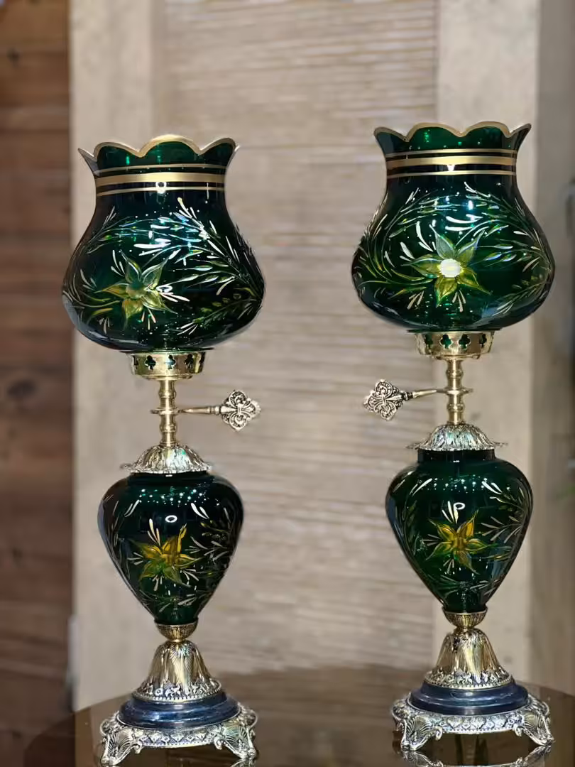 شمع دانی سبز طلایی اشرافی آنتیک