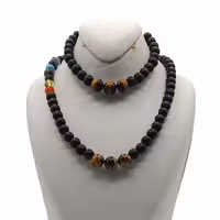 ست دستبند و گردنبند سنگ هفت چاکرا ، اونیکس و چشم ببر کد 320042