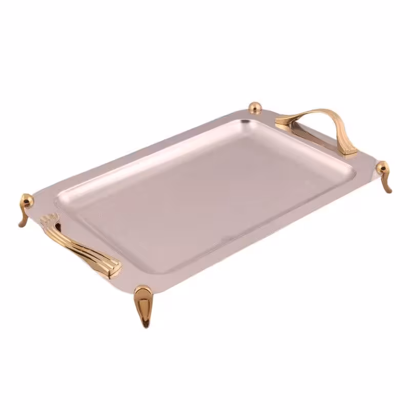 سینی مستطیل متوسط دسته طلایی Wave طرح دار پایه دار ریور کد BG1277