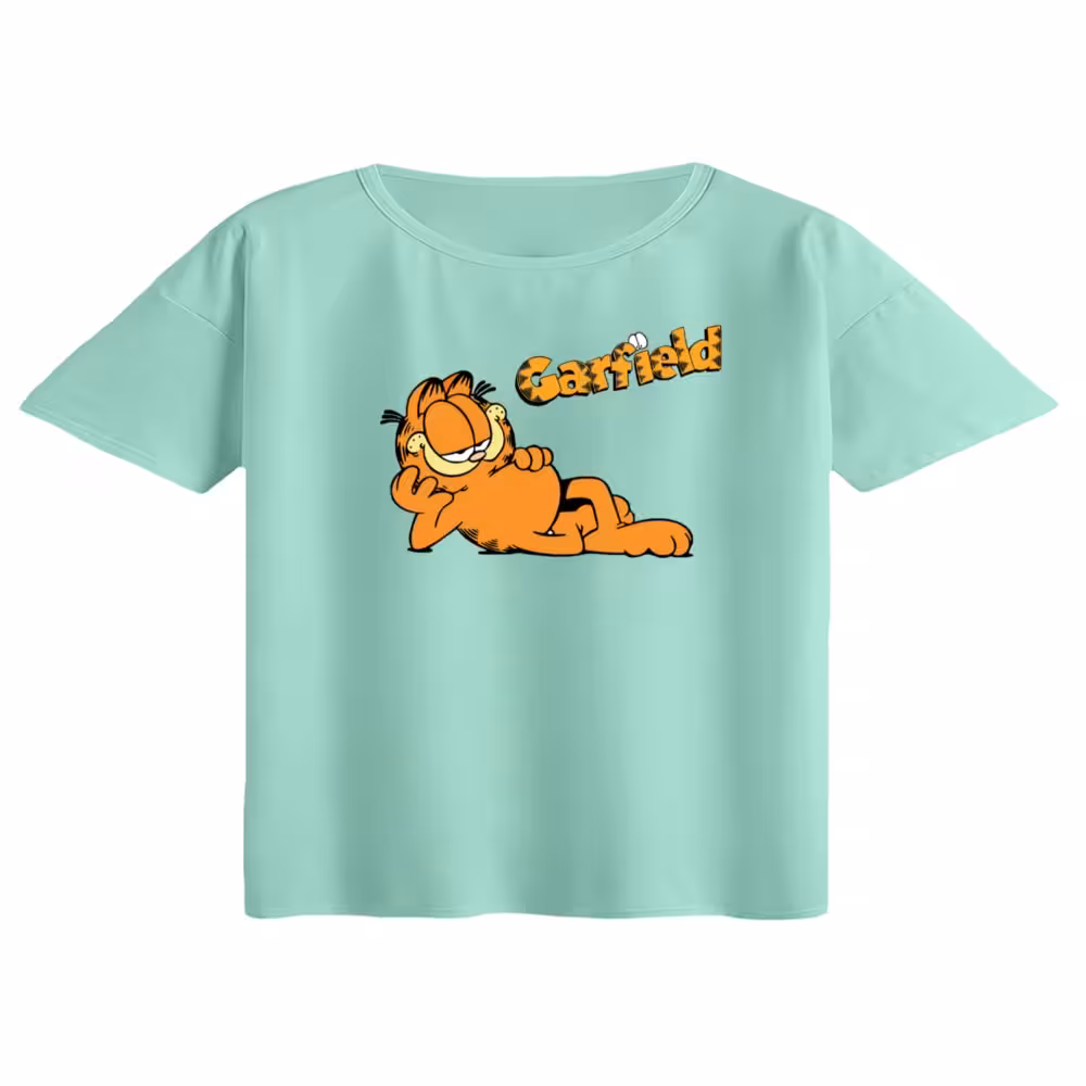 کراپ تی‌شرت آستین کوتاه زنانه مدل گارفیلد کد 2 رنگ سبز روشن