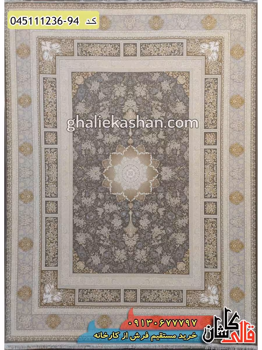 فرش طلاکوب 1200 شانه خشتی طرح دایان زمینه متالیک کاشان – گل برجسته