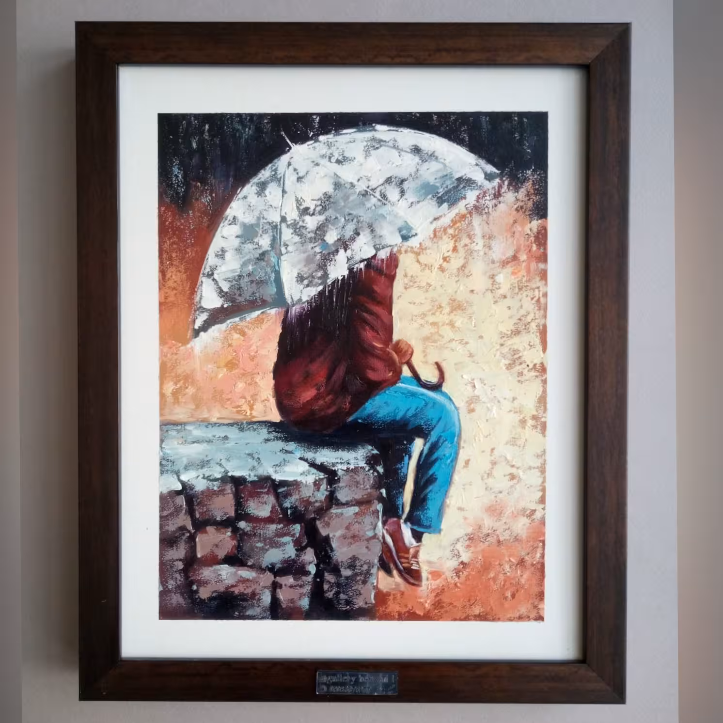 نقاشی رنگ روغن مرد منتظر  تکنیک کاردک