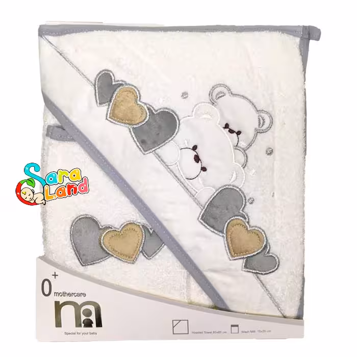 ست حوله و لیف نوزاد مادرکر mothercare طرح خرس و قلب