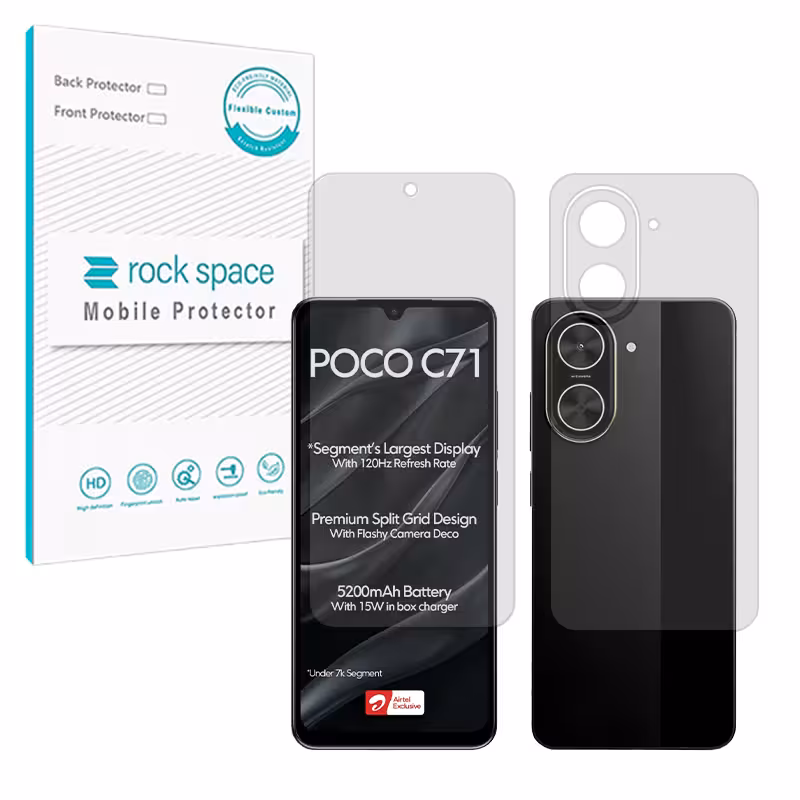 گلس صفحه نمایش و پشت گوشی شیائومی Poco C71 مدل نانو هیدروژل مات برند راک اسپیس کد SS