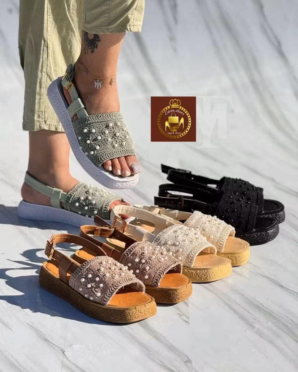 صندل گیپوری زنانه مروارید گل تابستانه