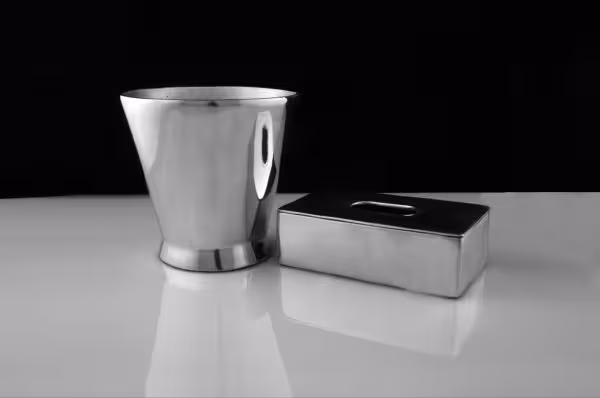 جا دستمال کاغذی و سطل زباله آلومینیوم ساده براق کد210104