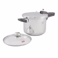 دیگ زودپز استیل کف سه لایه 6 لیتری همراه با درِ پيركس سایز 22
