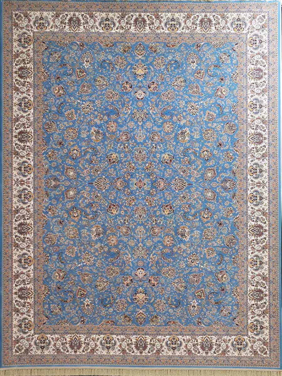 فرش 1200 شانه طرح افشان زمینه آبی نیاوران کاشان – کد 3606