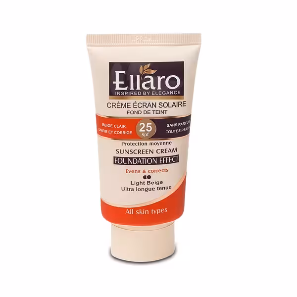 کرم ضد آفتاب SPF25 کرم پودری انواع پوست بژ روشن الارو 40 میلی‌لیتر Ellaro