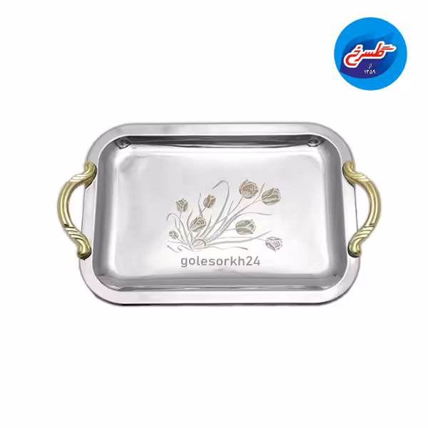 سینی استیل بارولی با دسته طلایی کوچک