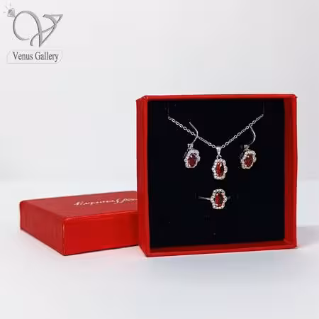 نیم ست نقره زنانه نگین قرمز به همراه انگشتر ست کد 5725