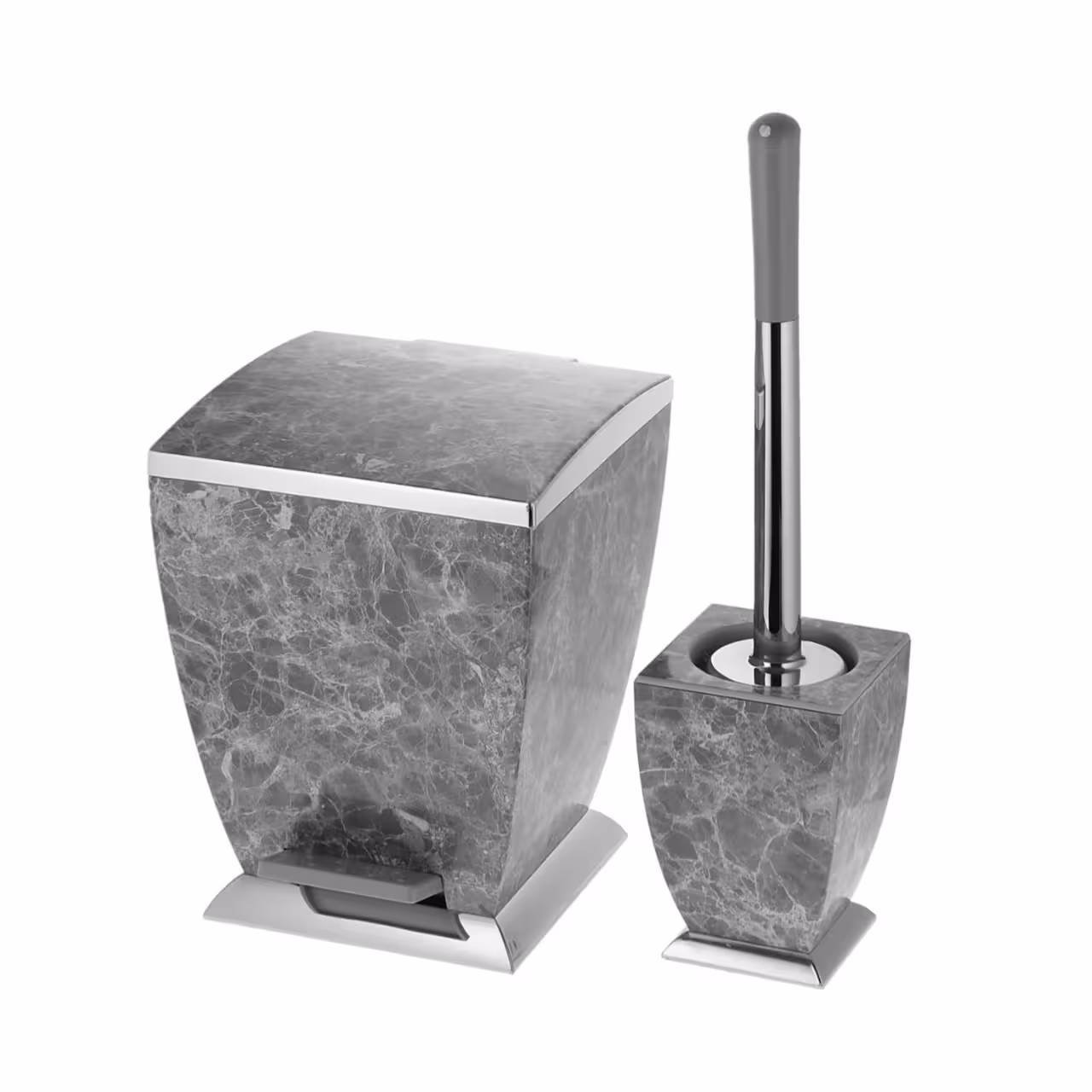 ست سطل و فرچه هارمونی مدل آوا طرح سنگ طوسی کروم