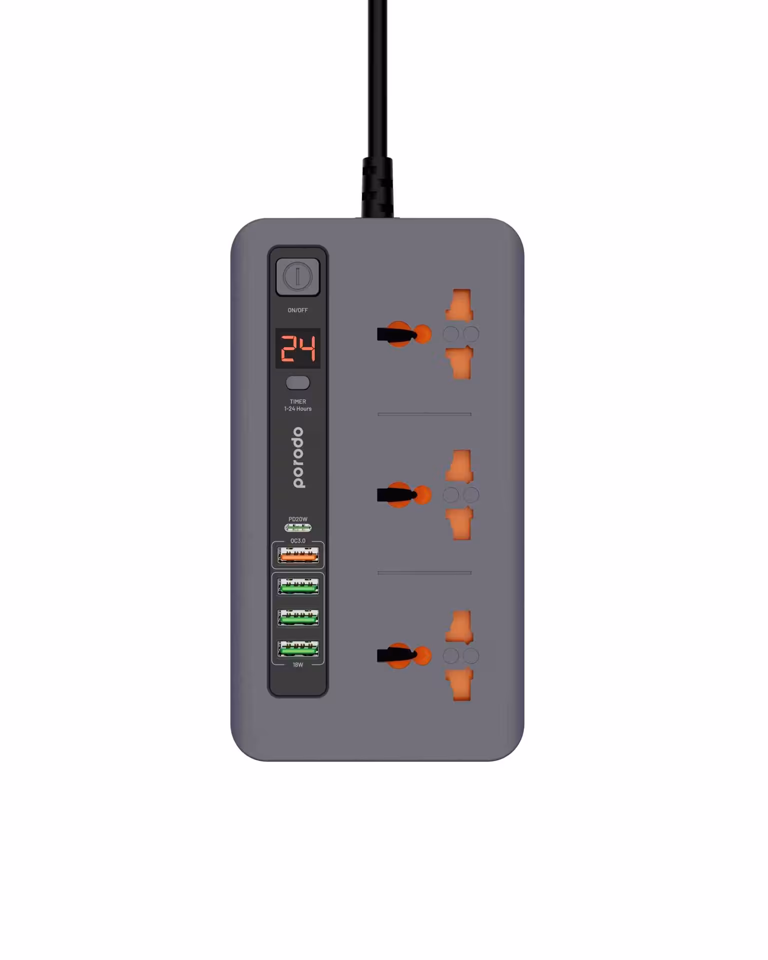 چندراهی مولتی پورت با کابل 2 متری پرودو مدل Porodo Multi-Port Power HUB 5 USB-A/USB-C Ultimate Home & Office Kit 2M