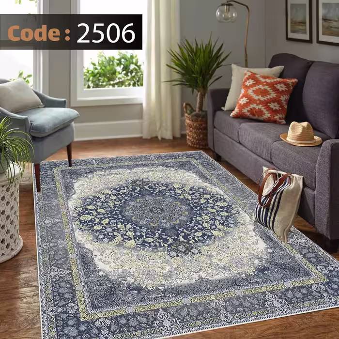 کاورفرش روفرشی دورکشدار گوشه لیفه ای طوسی کرم کد 2506