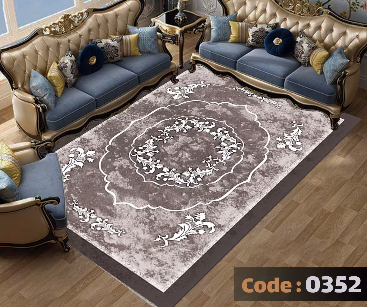 کاورفرش روفرشی دورکشدار گوشه لیفه ای کرم  قهوه ای کد 0352