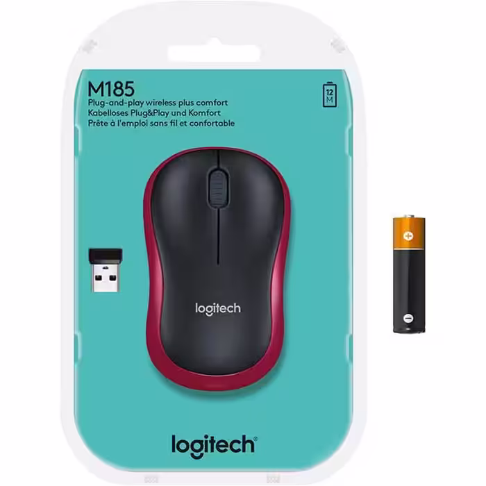 ماوس بی سیم لاجیتک M185،اتصال 2.4 گیگاهرتز از طریق گیرنده نانو USB  Logitech M185 wireless mouse