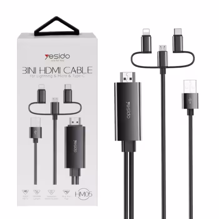 کابل تبدیل HDMI به لایتنینگ و microUSB و USB-C یسیدو مدل HM05