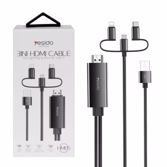 کابل تبدیل HDMI به لایتنینگ و microUSB و USB-C یسیدو مدل HM05