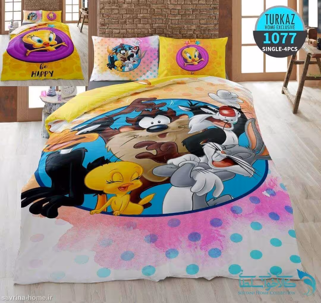 سرویس لحاف روتختی سه بعدی مدل Tweety برند Turkaz کد 1077 یک نفره 4 تکه