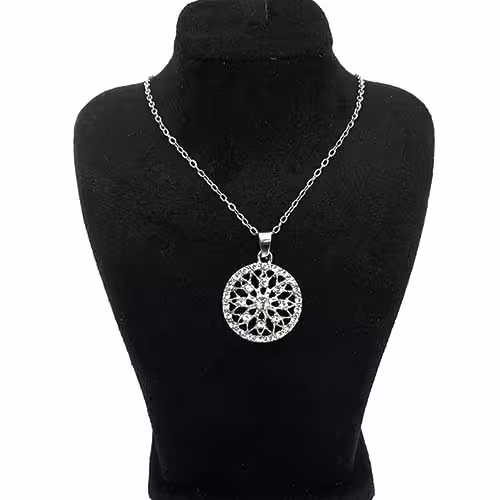 گردنبند خورشیدی نگیندار نقره ای کد20