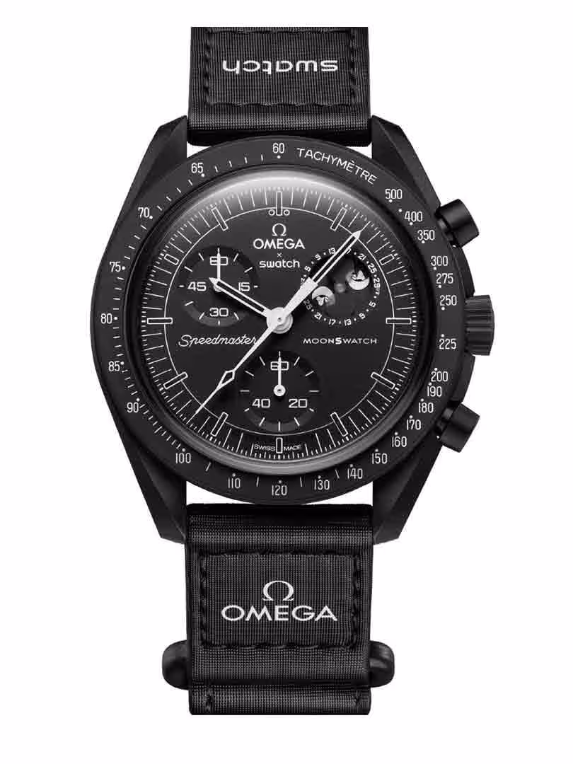 ساعت مچی امگا سواچ مدل اسنوپی(فاز ماه)OMEGA SWATCH MISSION TO THE MOONPHASE-NEW MOON