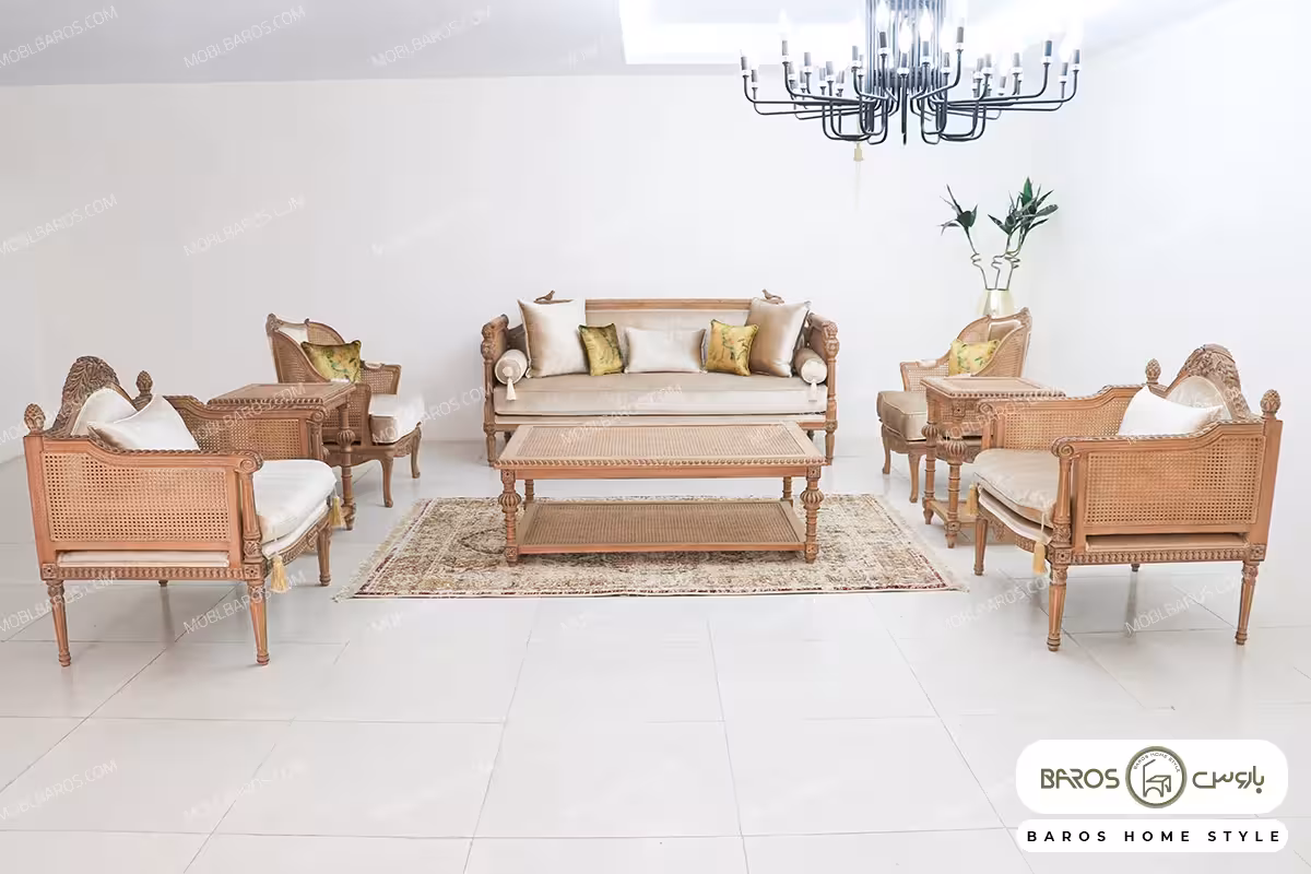 مبل کلاسیک کاجی با مبل تک نفره پرنس