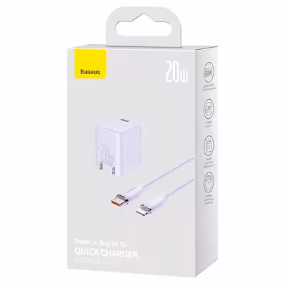 شارژر دیواری باسئوس مدل Super Si-20W به همراه کابل لایتنینگ