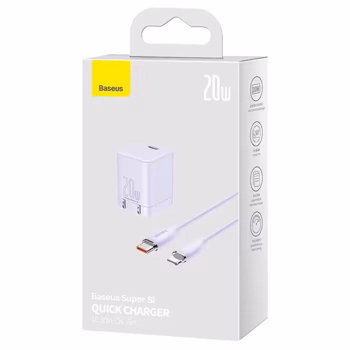 شارژر دیواری باسئوس مدل Super Si-20W به همراه کابل لایتنینگ