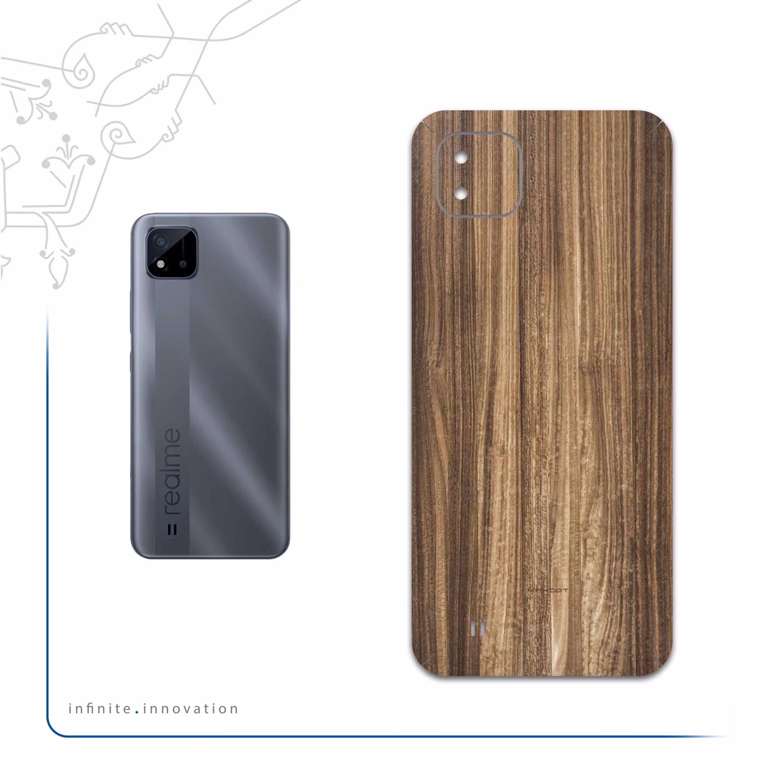 برچسب پوششی ماهوت مدل Light-Walnut-Wood مناسب برای گوشی موبایل ریلمی C11 2021