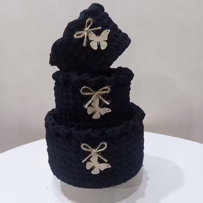 سبد قلاب بافی تریکو طرح گندمی کد 01 مجموعه 3 عددی