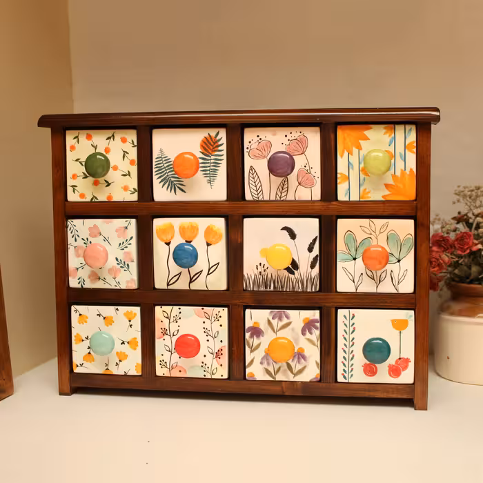 جای ادویه 12 پارچه مدل چوبی و سرامیکی