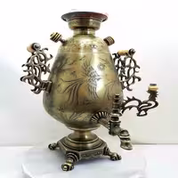 سماور برنجی زغالی 6 لیتری مدل جام، دسته توری خوشه ای جدید