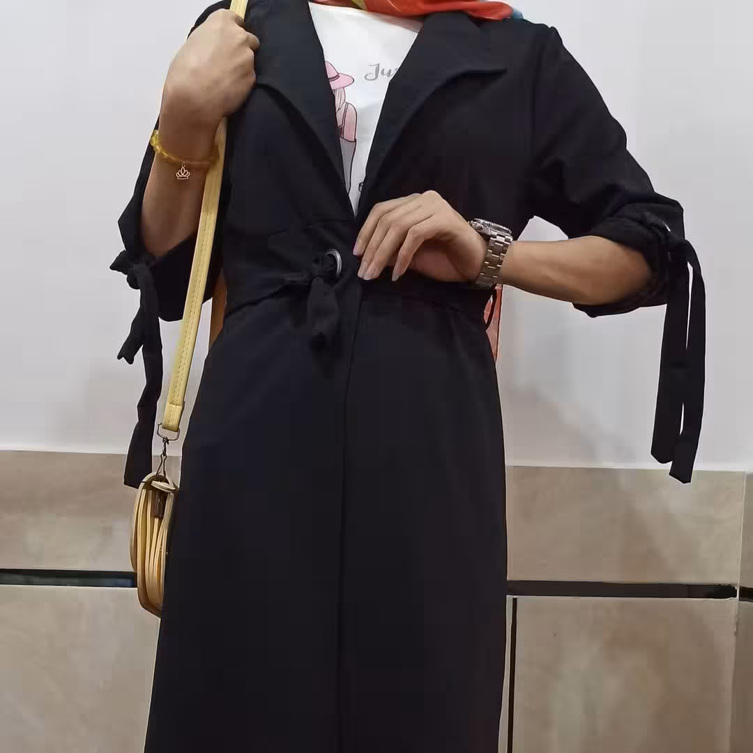 مانتو کرپ اسکاچی آستین پاپیونی