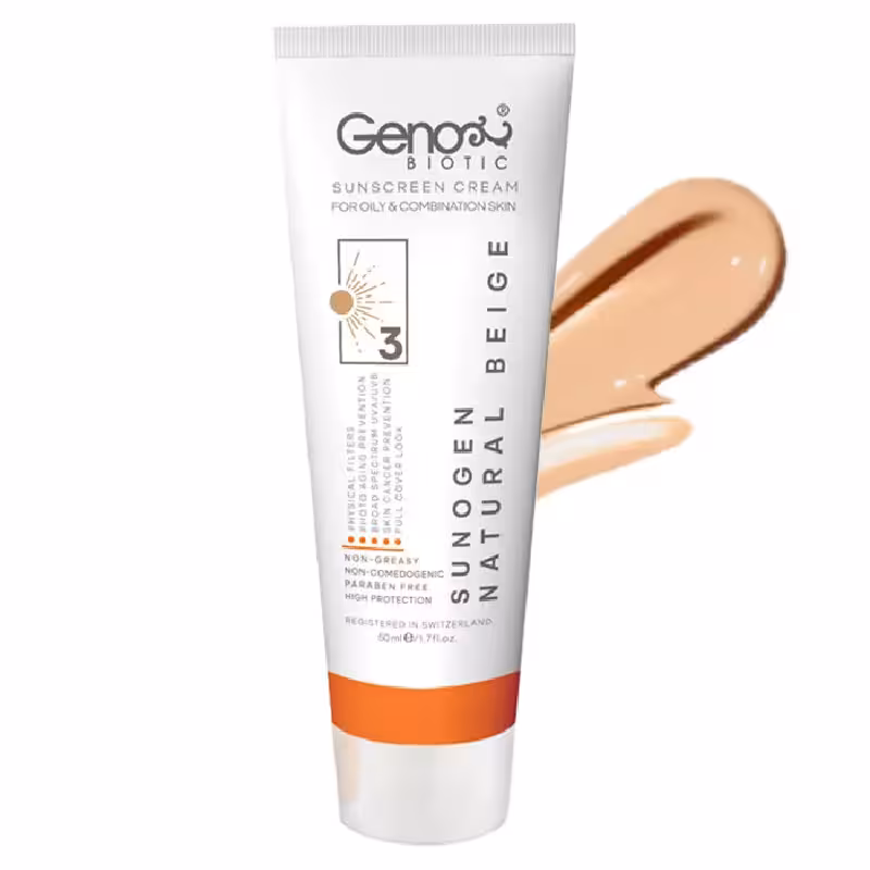 کرم ضد آفتاب رنگی پوست های چرب و مختلط SPF50 ژنوبایوتیک