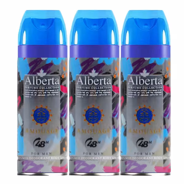 اسپری بدن مردانه آلبرتا مدل آمواژ حجم 200 میلی لیتر مجموعه 3 عددی