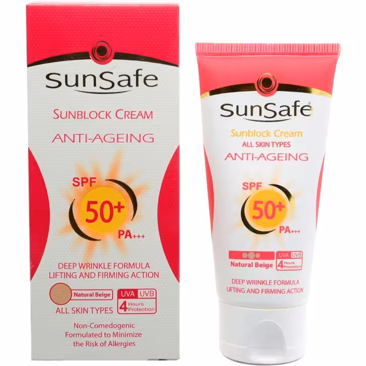 کرم ضد آفتاب SPF50 رنگ بژ طبیعی ضد چروک سان سیف