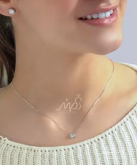 💍نیم ست  جواهری ظریف تک نگین ؛ نقره عیار 925 (N_4114)