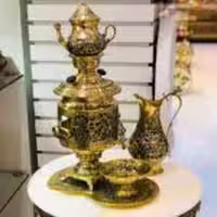 سبحان سماور  گل و مرغ سیاه قلم با سرویس مدل عالی نسب  9707