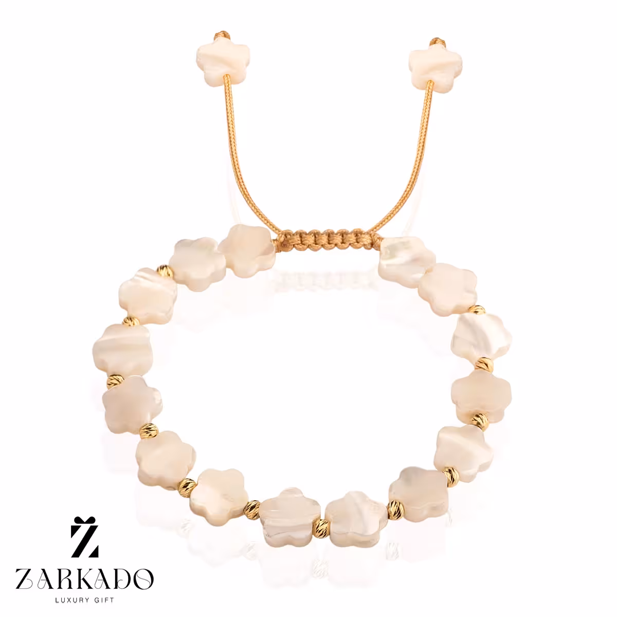 دستبند سنگ صدف طرح ستاره بزرگ با گوی البرنادو طلا