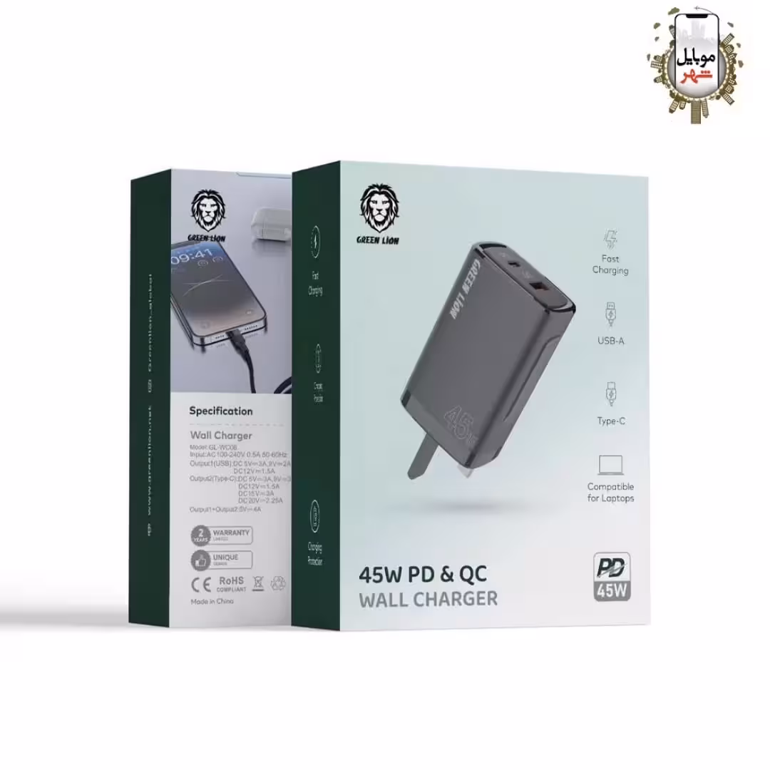 سر شارژر 45 واتی گرین Green 45W PD & QC Wall Charger GL-WC06