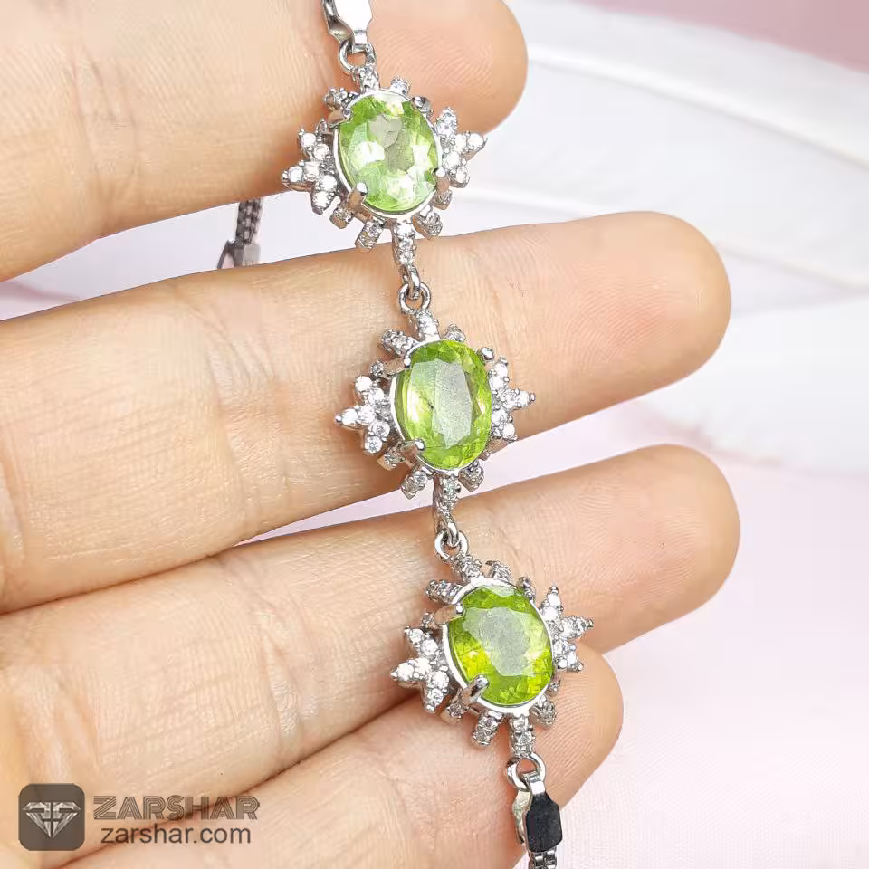 دستبند نقره زبرجد زنانه طرح ستاره