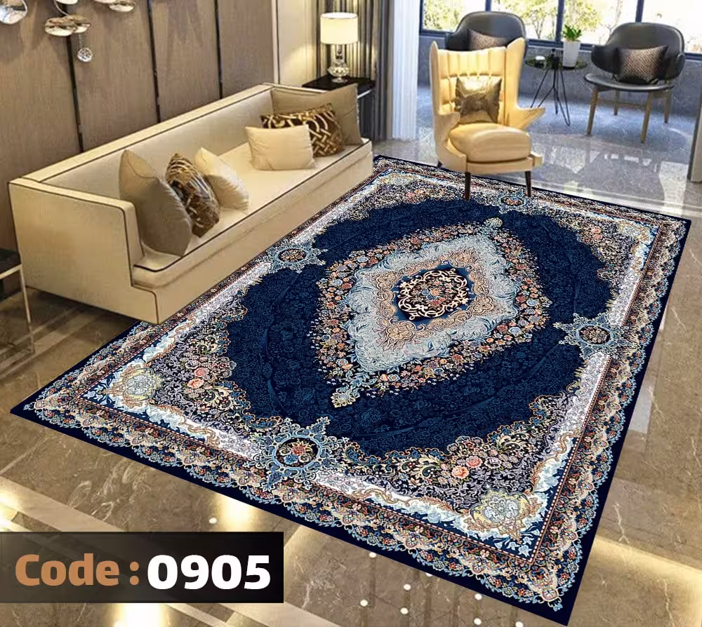 کاورفرش روفرشی دورکشدار گوشه لیفه ای لاکی ، آبی و متنوع کد 0905